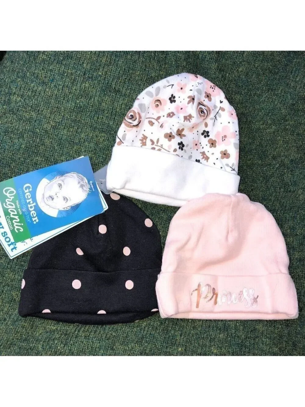 NWT Infant 0-6M Gerber Organic Baby Bonnet Hat Bundle